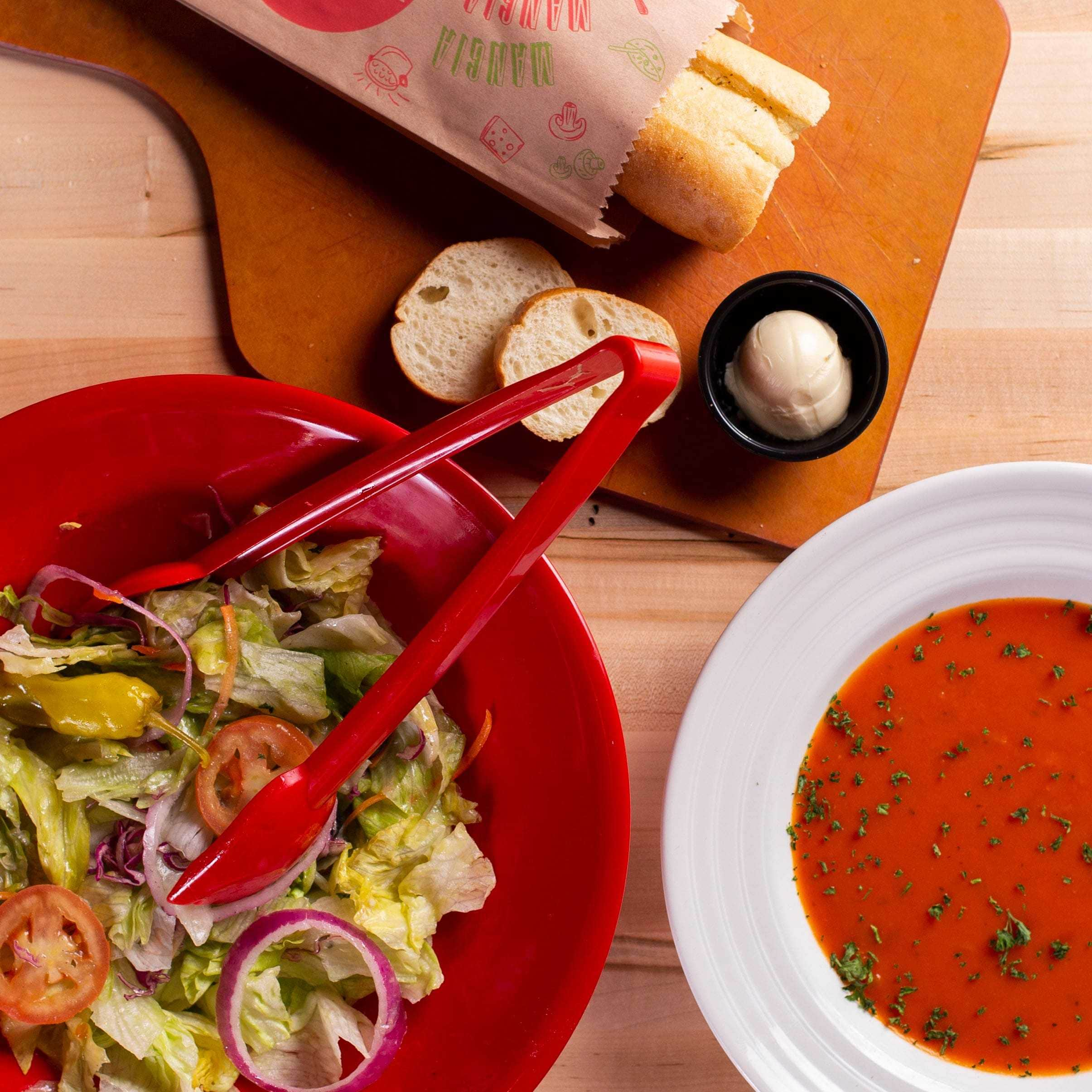 bread,salad, and soup